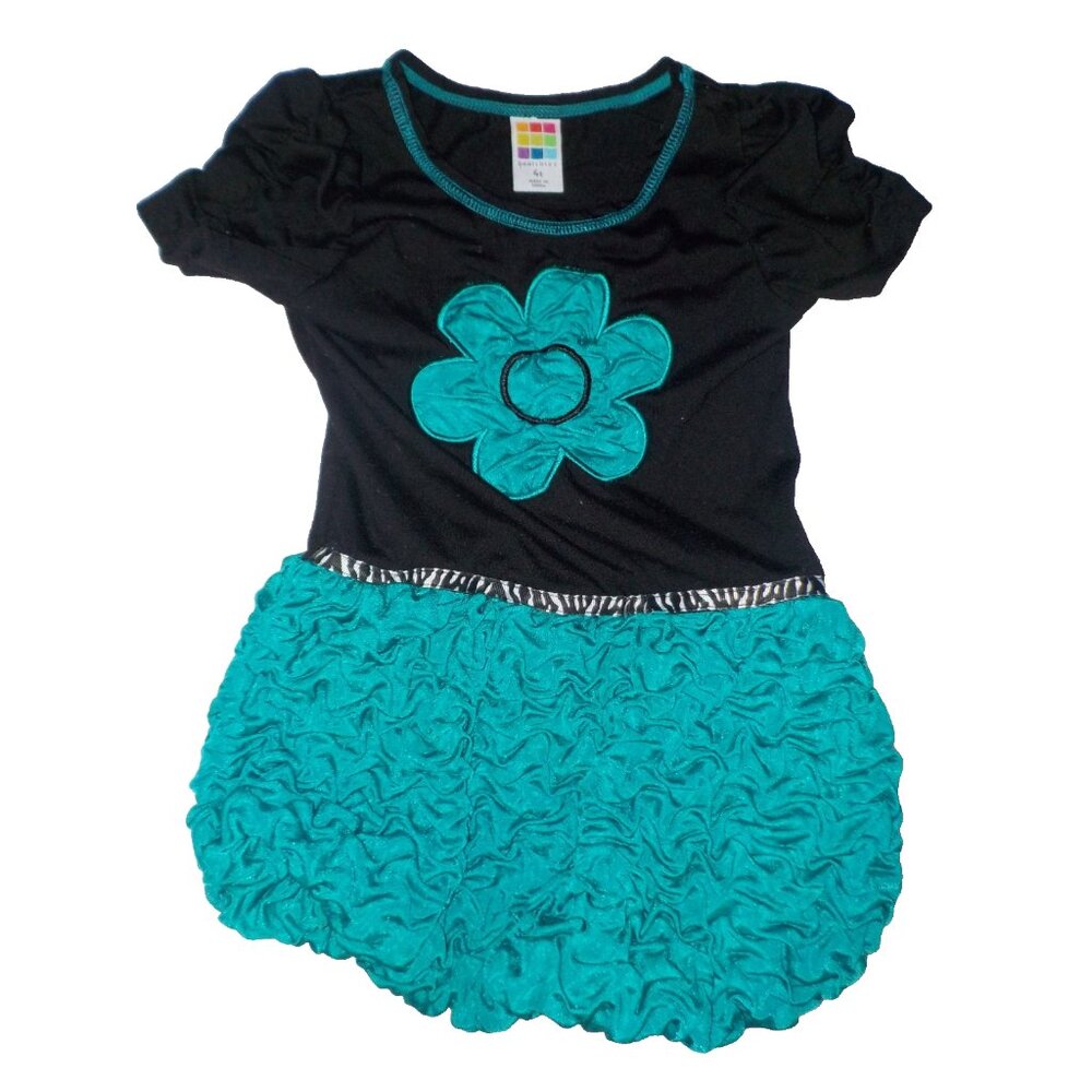 Healthtex 4T Toddler Girls Short Sleeve Balloon Dress Black / Teal